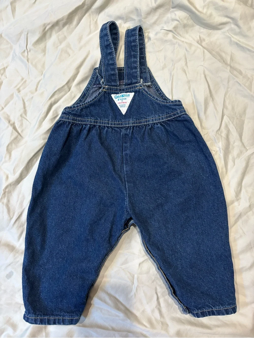 Vintage OshKosh B'gosh Dark Blue Denim Overalls with Pink Logo Patch